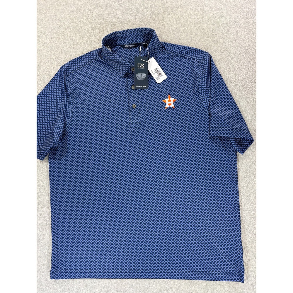NWT Houston Astros Stitched Logo Geometric Design Polo Shirt (Men's XL) Blue
